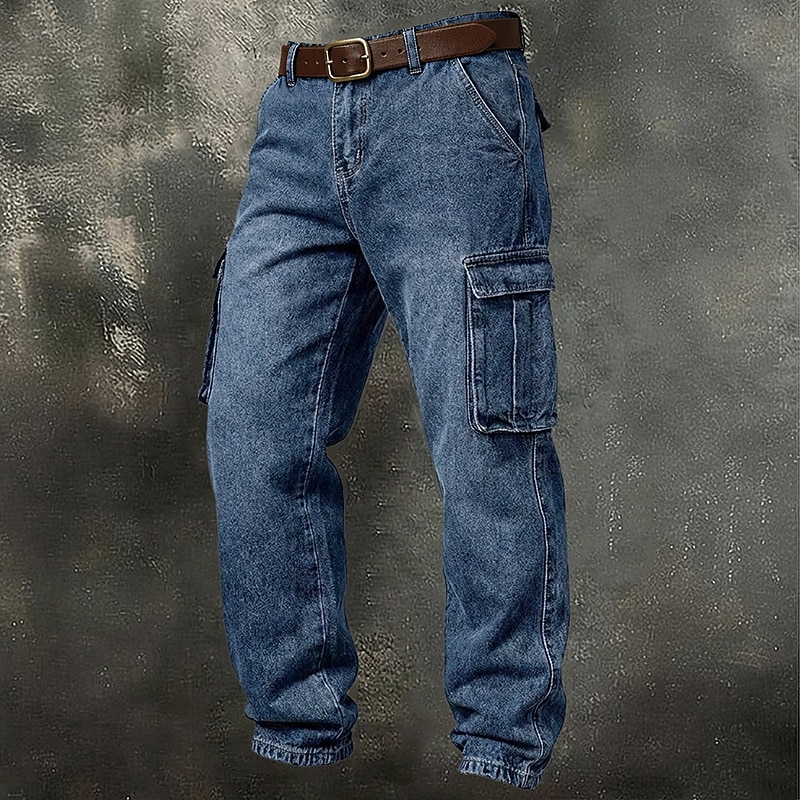 Bărbați Pantaloni Cargo Pantaloni Pantaloni casual Pantaloni din denim Multi Buzunare Picior drept Simplu Confort Lungime totală Casual Zilnic În aer liber Modă Șic Stradă Albastru piscină Negru 2026 - $33.99 –P1