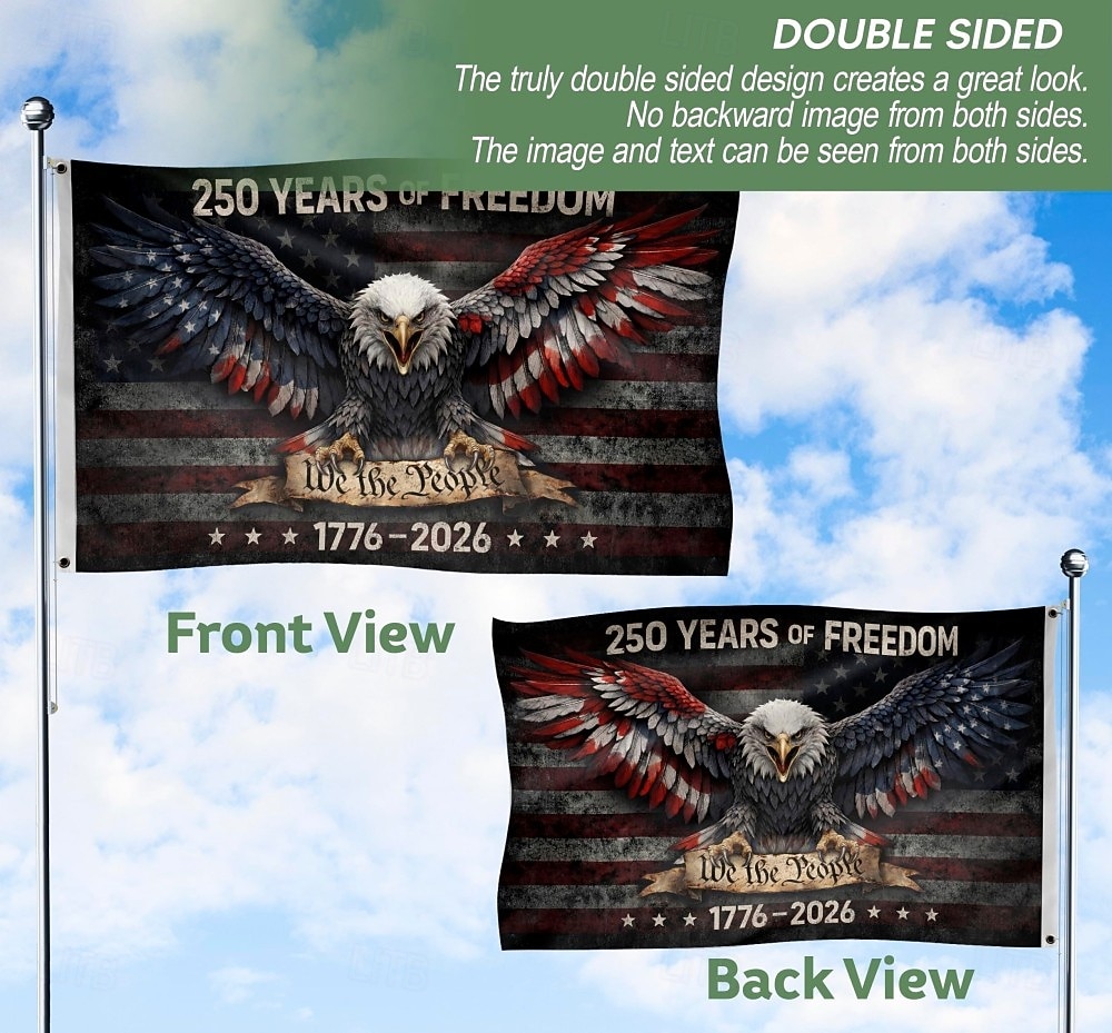 Bandiera americana per il 250° anniversario, 90x150 cm, stampata su entrambi i lati, bandiere per i 250 anni di libertà, stendardo per il 250° anniversario americano, bandiera americana con aquila del 2026 a $19.99 –P6