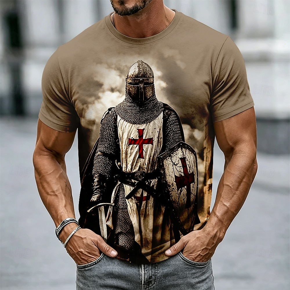 Homens Cavaleiros Templários Cruz Camiseta Manga Curta Camiseta Impressão 3D Gola Redonda Camisa Religioso Rua Dark Party Preto cáqui Todas as Estações Roupa S M L XL XXL XXXL de 2026 por $18.99 –P1