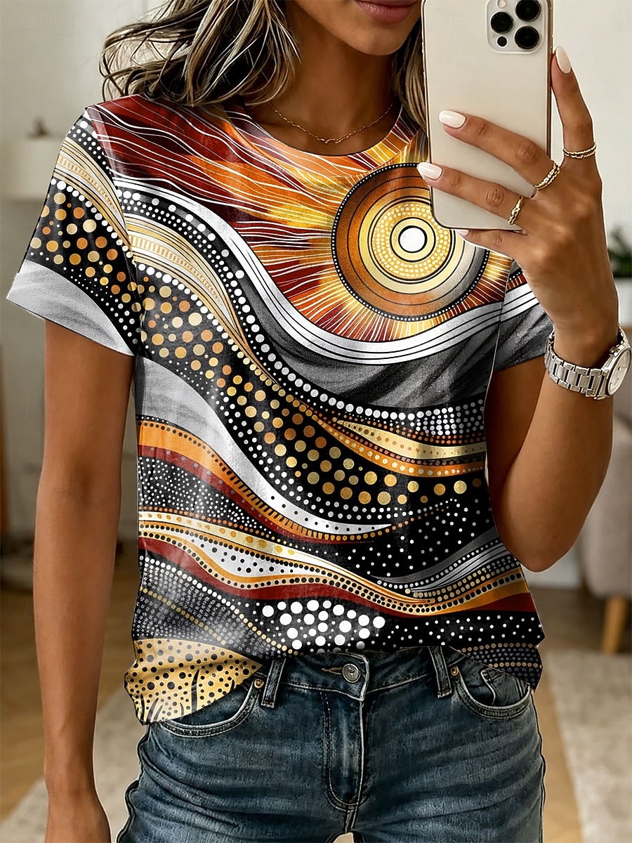 Mujer Camiseta Estampado Graphic Abstracto Vintage Elegante Clásico Manga Corta Cuello Barco Tops regulares Casual Diario Fin de semana Azul Piscina Morado Naranja Verano Primavera 2026 - $21.99 –P2