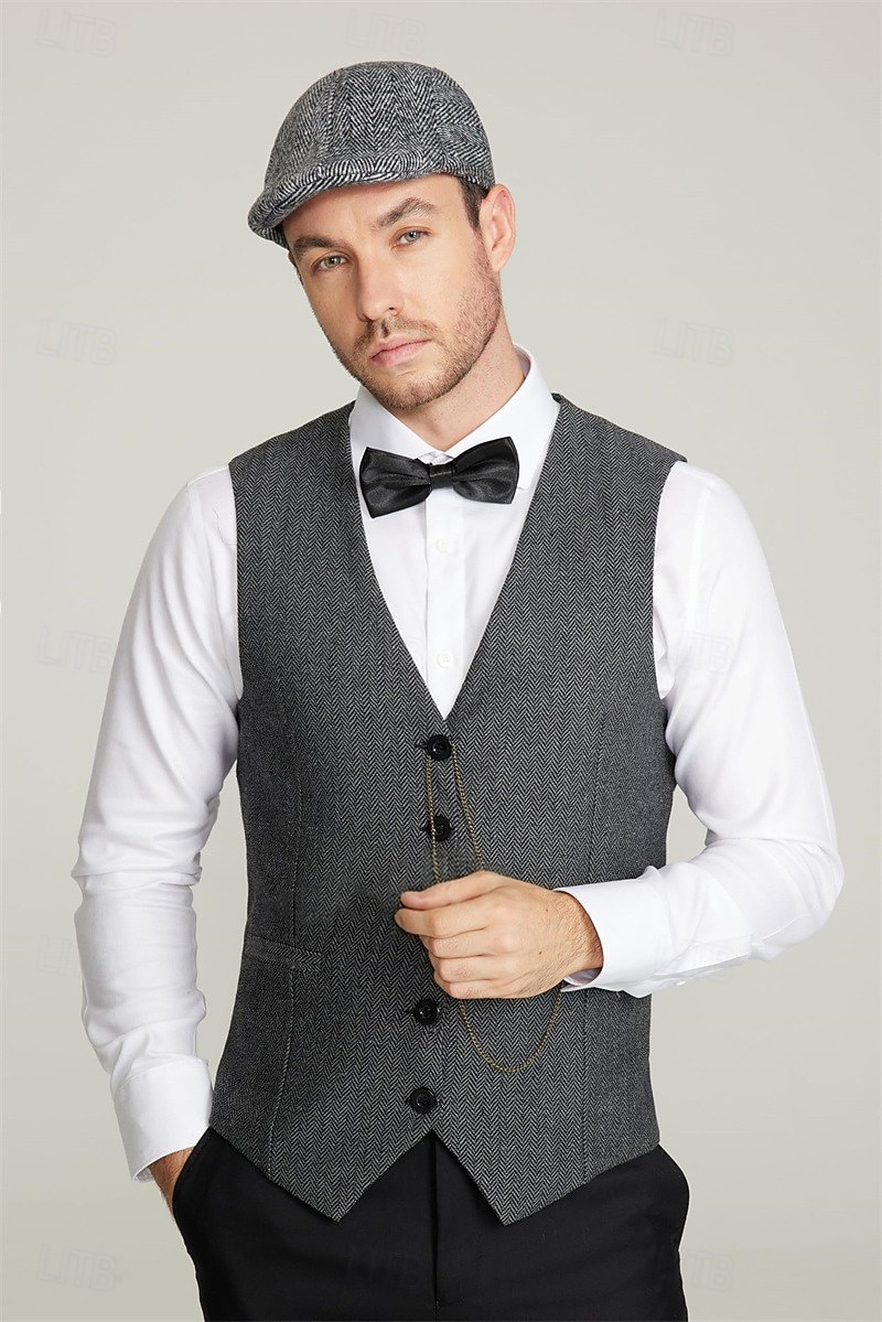 Roaring 20s 1920s Retro Vintage Outfits Waistcoat Accesories Set Gentleman Gangster Fancy Dress Men's Halloween Carnival New Year Carnival Party / Evening Masquerade Adults' Cravat Vest Hat 2026 - $41.99 –P10