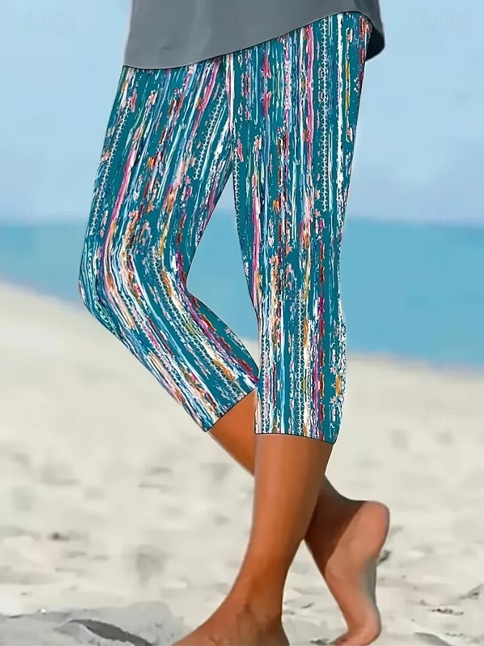 Women's Capri Pants Leggings Vacation Fashion Streetwear Capris High Waist Graphic Abstract Geometic Print Comfort Soft Comfortable High Elasticity Daily Outdoor Vacation Blue Summer Spring Fall Slim 2026 - $19.99 –P1