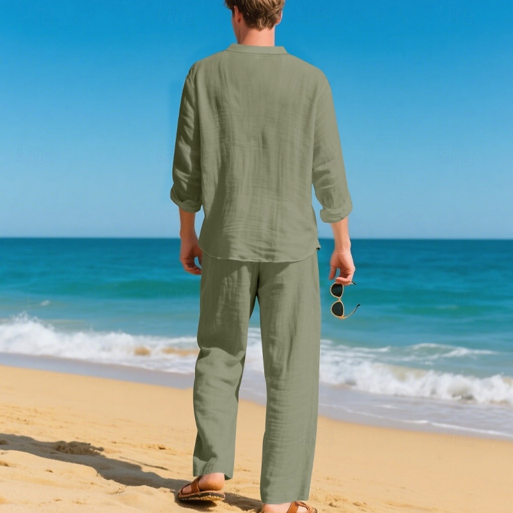 Per uomo Due pezzi Camicia popover Set Camicia E Pantaloni Impostare Semplice Casuale Quotidiano Vacanza Scollo a V Manica Lunga Estate Primavera Moda Casual Confortevole Abbigliamento del 2026 a $40.99 –P19