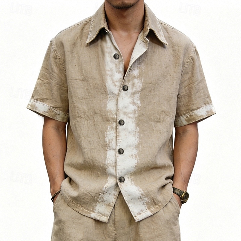 Men's Shirt Linen Shirt Viking Style Summer Shirt Button Up Shirt Solid Color Casual Vacation Blue Black White Khaki Short Sleeve Turndown Summer Spring Clothing Apparel 2026 - $26.99 –P3
