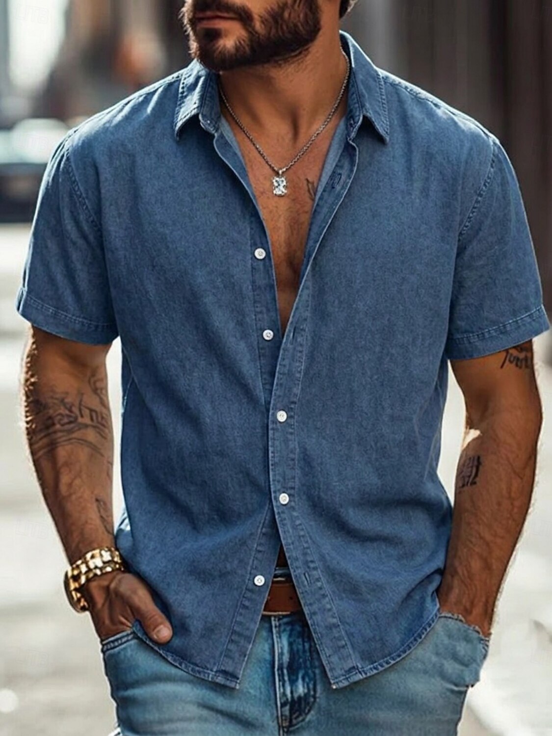 Men Shirt Casual Shirt Button Up Shirt 100% Cotton Acid Wash Shirt Acid Wash Shirt Blue Black Pink Navy Blue Purple Short Sleeve Plain Shirt Collar Casual Daily Clothing Apparel Elegant Fashion Casual 2026 - $31.99 –P6