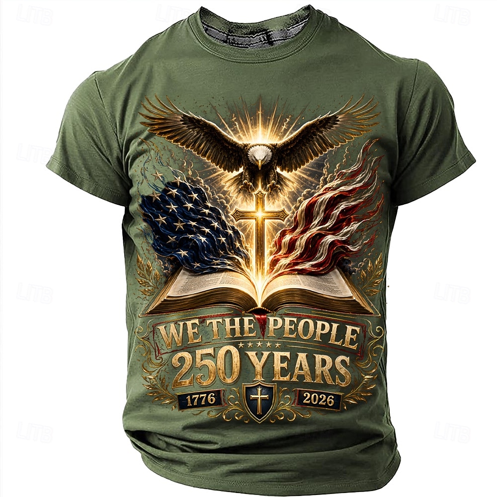 2026 250º Camisetas Masculinas T-Shirt Bandeira dos EUA 1776 de Manga Curta Impressão 3D Camiseta Colar Redondo Patriótica Festival Diário Azul Preto Vermelho Verão Primavera Roupas Vestuário S M L de 2026 por $18.99 –P6