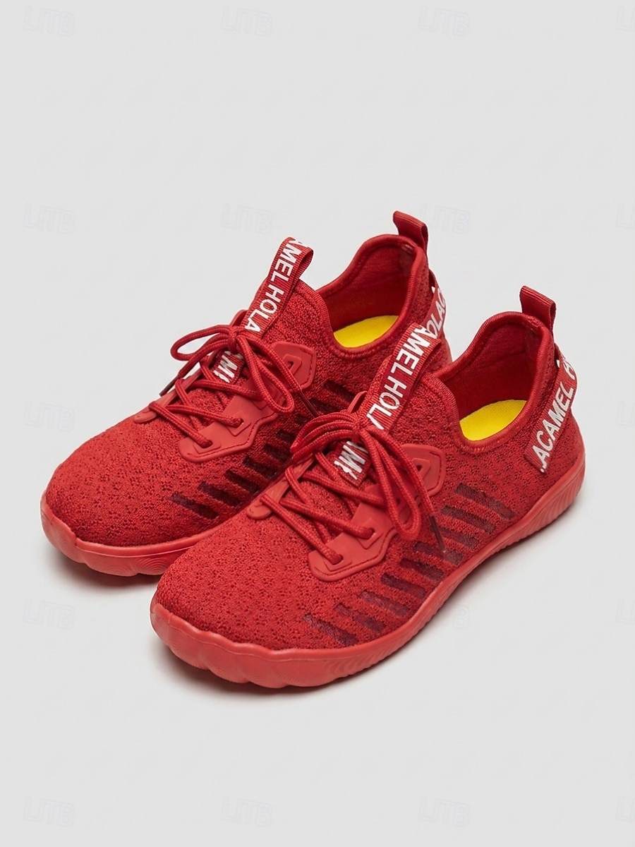 Women's Red Mesh Sneakers with Lace-U Accents - Casual Wide-fit Footwear, Breathable and Lightweight Barefoot Shoes for All-day Comfort, Walking & Travel 2026 - $24.99 –P3