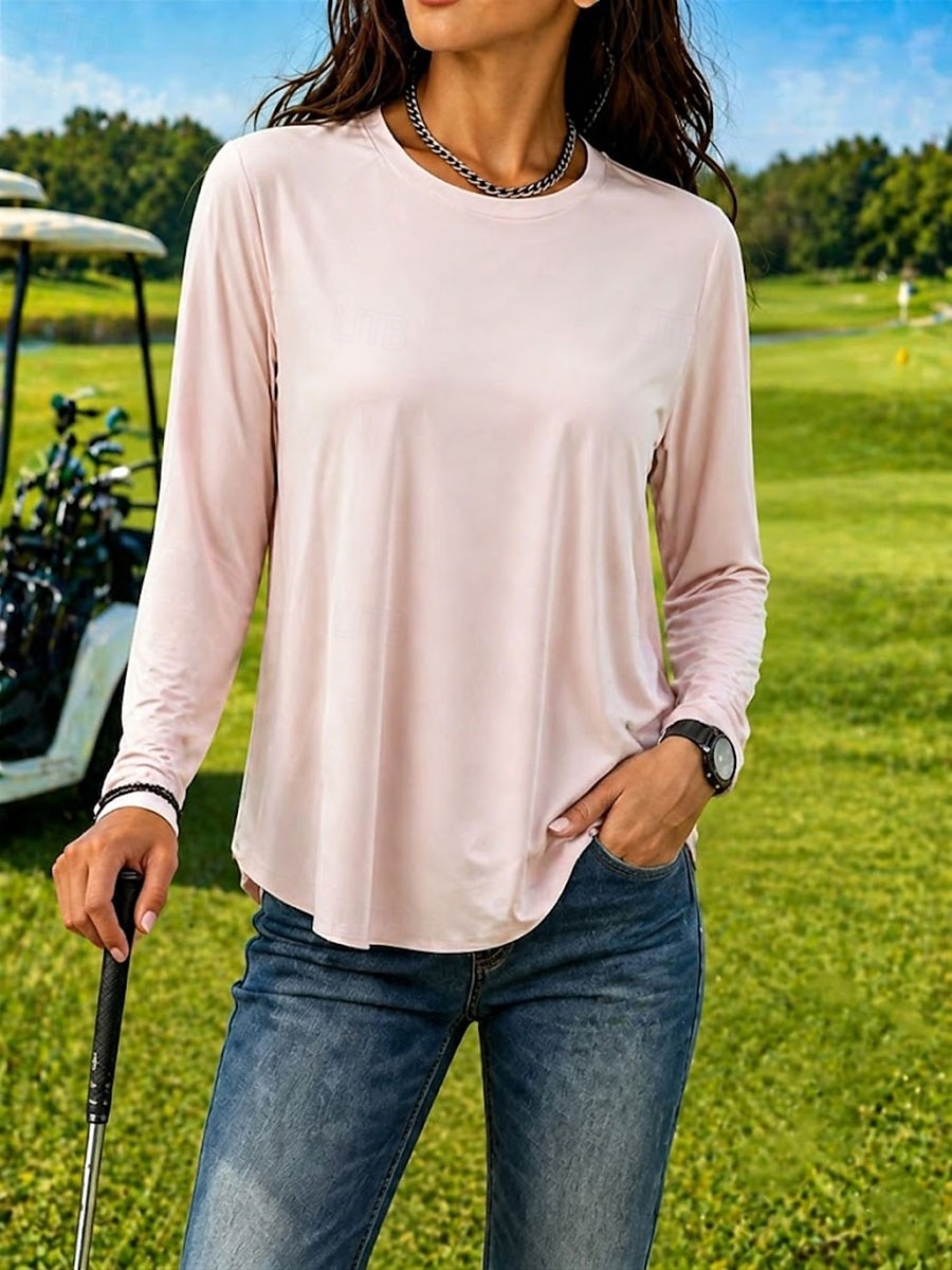 Mujer Dispersor de humedad Secado rápido Camiseta Tee Sensación de frescura Elegante Clásico Manga Larga Cuello Barco Tops regulares Casual Diario Gimnasia Negro Blanco Rosa Gris Verano Primavera 2026 - $21.99 –P1