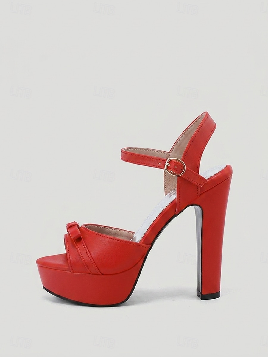 Sandale retro vintage pentru femei, anii 1950 - sandale roșii cu platformă și toc înalt, cu fundă &curea de gleznă pentru petreceri pin-up, evenimente rockabilly &nunți clasice 2026 - $54.99 –P4