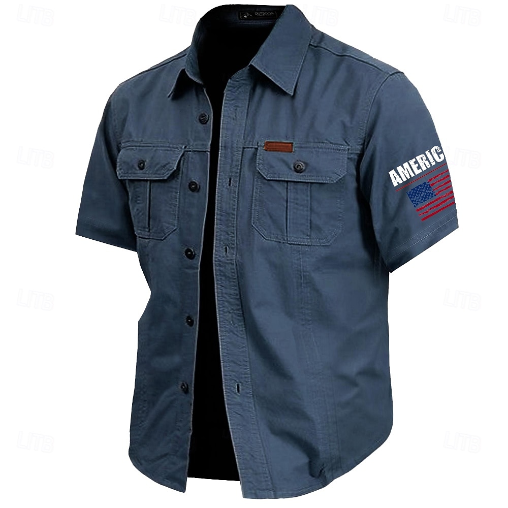 Hombre 4 de julio, 250 aniversario de Estados Unidos Bandera estadounidense Camisa de trabajo de algodón camisa occidental Camisa cargo Manga Corta ejército militar Patriótico Casual Para trabajo 2026 - $27.99 –P4