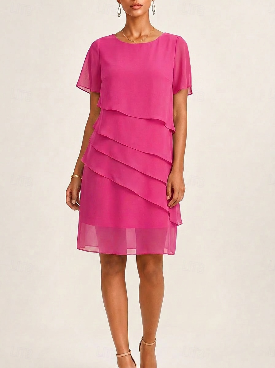 Women's Knee Length Dress Chiffon Dress Casual Dress Elegant Fashion Modern Outdoor Vacation Going out Regular Fit Plain Short Sleeve V Neck Blue Pink Navy Blue Green Summer Spring 2026 - $28.99 –P5