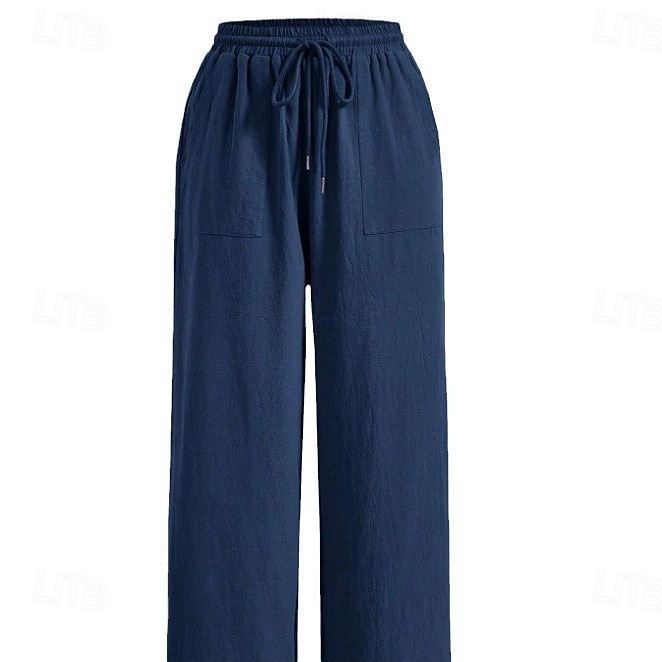 Damen Schlaghose Elegant Mode Volle Länge Hohe Taille Einfarbig Kordelzug Komfort Unelastisch Lässig Urlaub Schwarz Weiß Himmelblau Kamel Sommer Frühling Lässiger Schnitt 2026 - $27.99 –P9