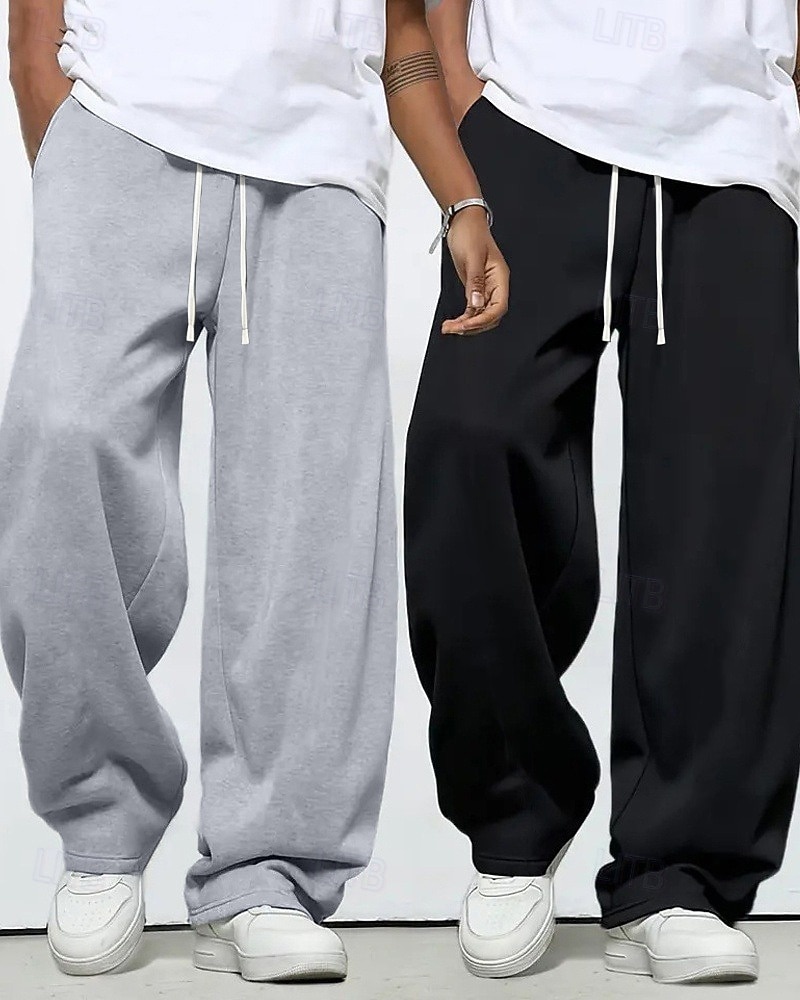 Multi-pakketten 2 stuks Voor heren zwart+donkergrijs Joggingbroeken Broek Joggingbroek met rechte pijpen Trekkoord Elastische taille Effen Vakantie Alledaagse kleding Polyester Lente 2026 - $36.99 –P1