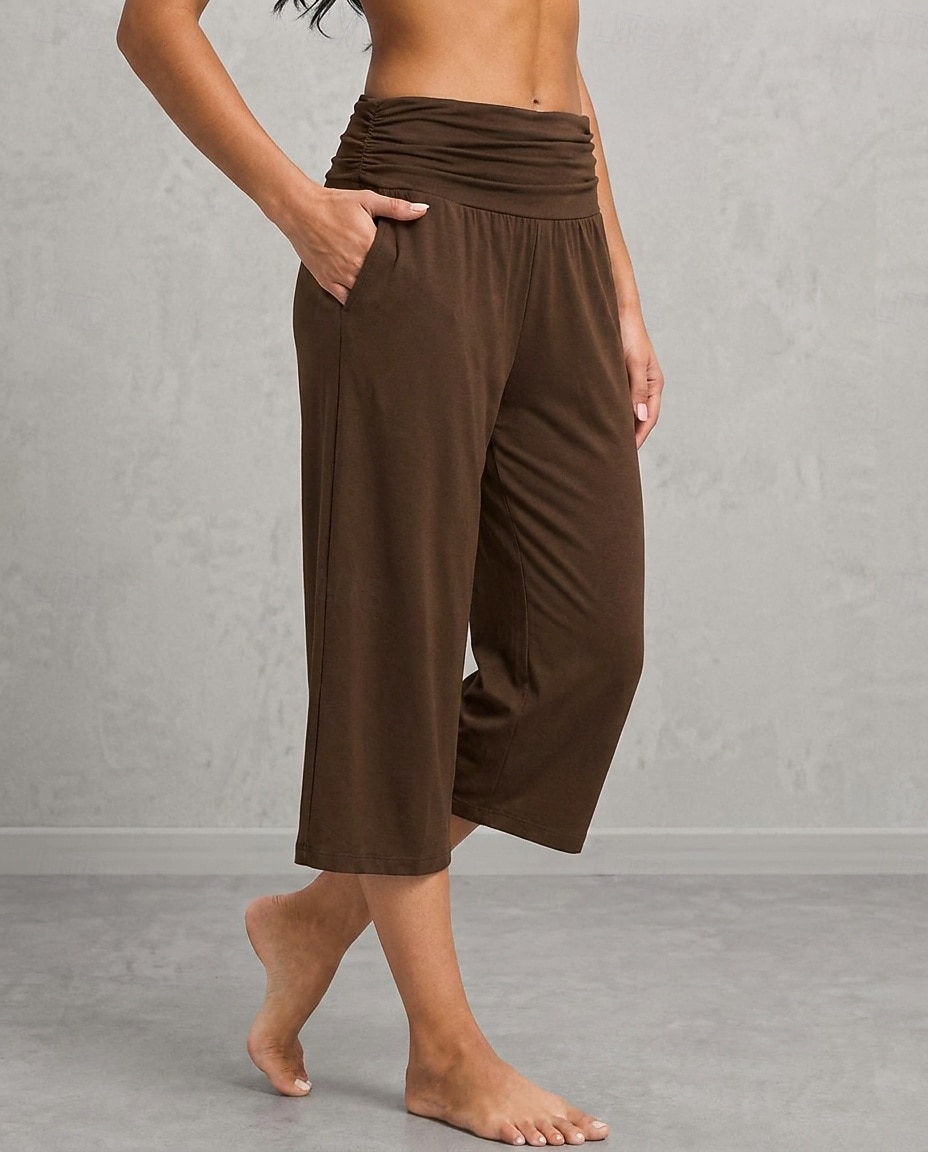 Women's Wide Leg Vacation Sport Lounge Pants Calf-Length High Waist Comfortable Micro-elastic Vacation Formal Blue Light Gray rice white Black Summer Spring 2026 - $24.99 –P10