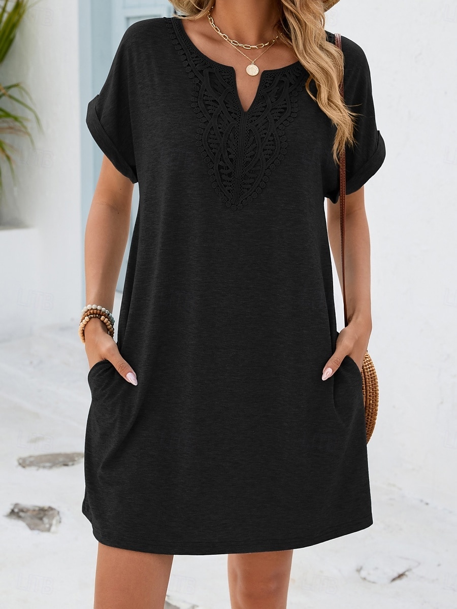 Women's Mini Dress Shift Dress Summer Dress Casual Daily Loose Fit Plain Short Sleeve V Neck Blue Navy Black Wine Summer 2026 - $27.99 –P13