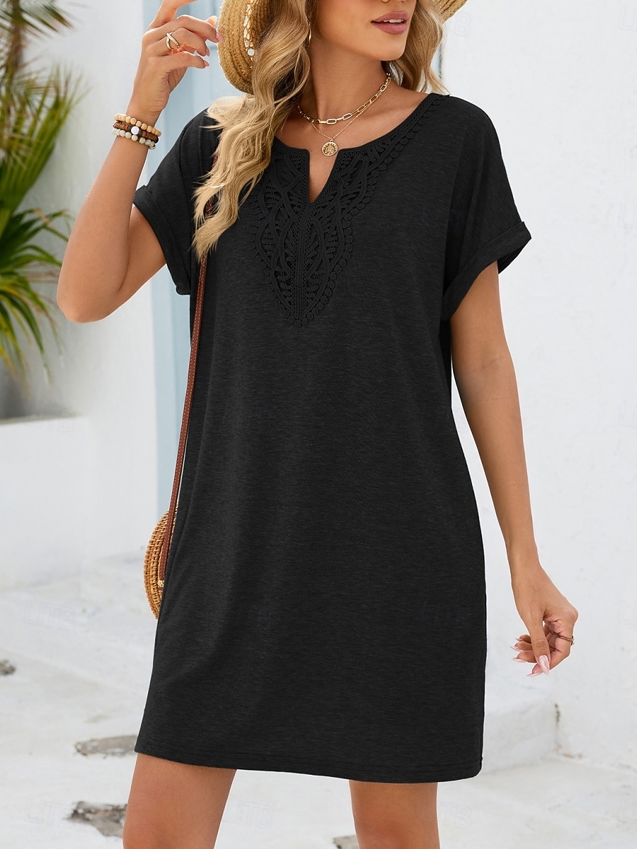 Women's Mini Dress Shift Dress Summer Dress Casual Daily Loose Fit Plain Short Sleeve V Neck Blue Navy Black Wine Summer 2026 - $27.99 –P10