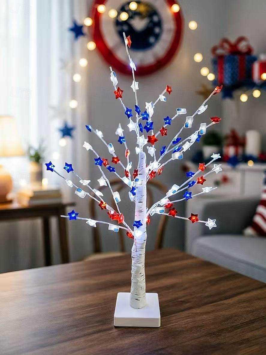 Árbol de Navidad con luces LED de la bandera estadounidense para el 250 aniversario del 4 de julio, con los colores rojo, blanco y azul. Lámpara decorativa LED para interiores. &al aire libre, sala de 2026 - $30.99 –P4