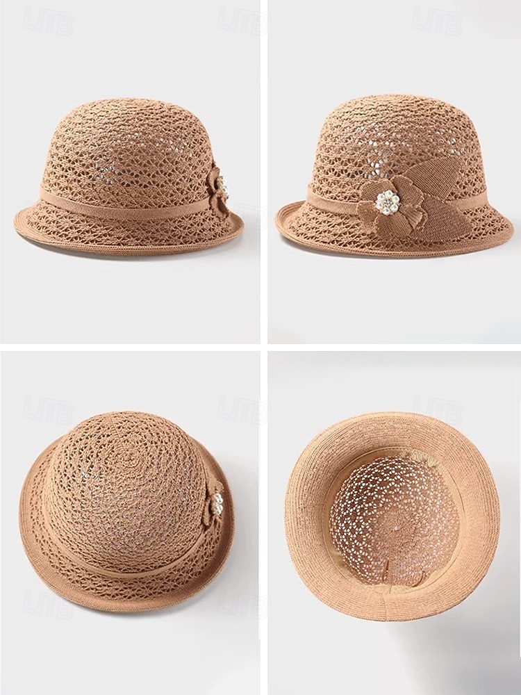 Chapéu bucket feminino dobrável em poliéster respirável – chapéu de sol de verão com flor decorativa e pérola, multicolorido, elegante para uso externo, jardim, praia e férias. de 2026 por $11.99 –P5