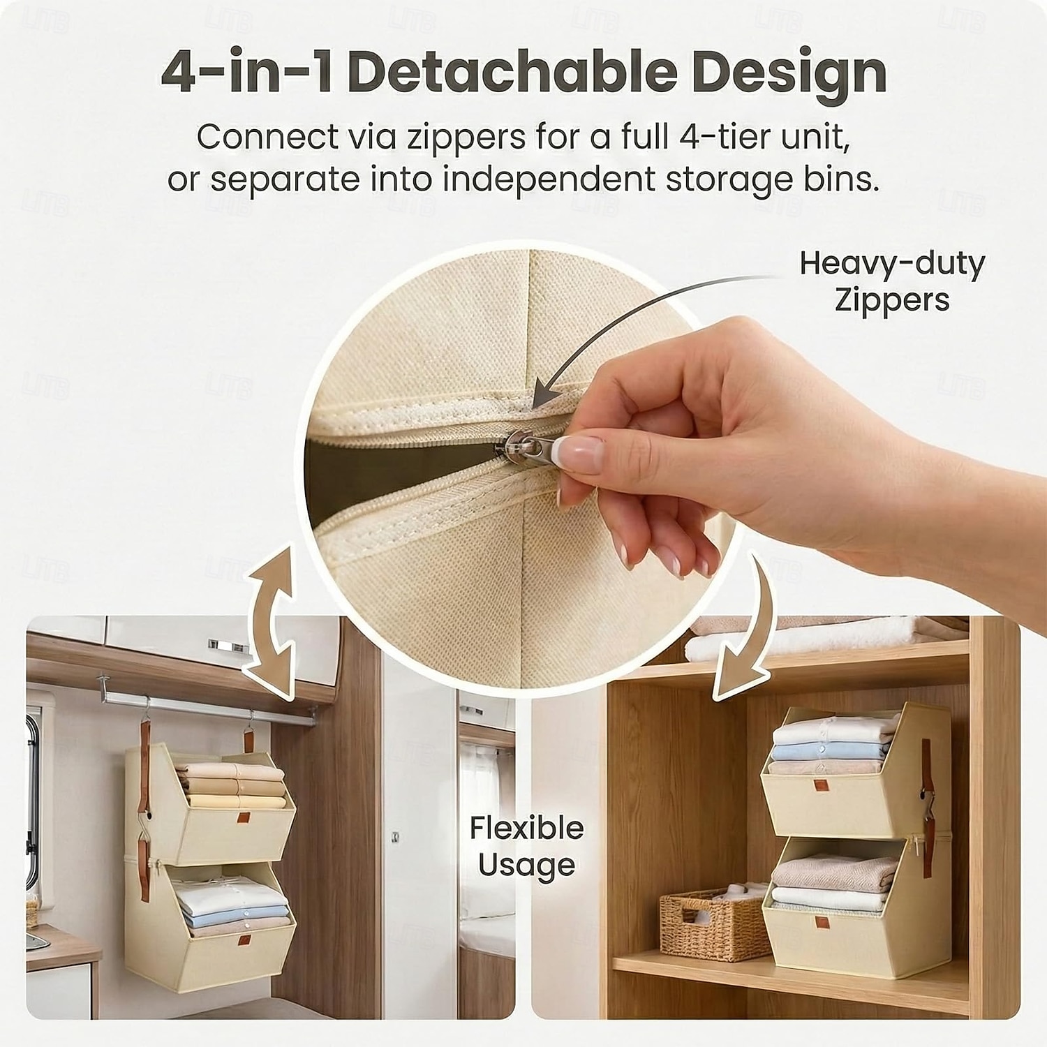 Organizzatore per armadio sospeso - 4 ripiani pieghevoli con ganci e cerniera, organizer per vestiti in tessuto, cestino salvaspazio per camper, camera da letto, lavanderia. Visita il negozio dimj. del 2026 a $32.99 –P4