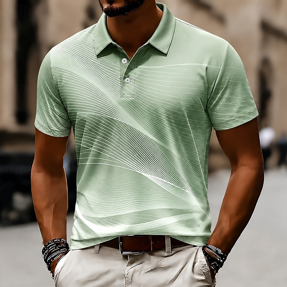 Men's Geometic Line Polo Shirts Short Sleeve Polo Shirts Collared Shirts Casual Athleisure 3D Print Buttons Breathable Mesh Summer Spring Blue Purple Green 2026 - $22.99 –P3