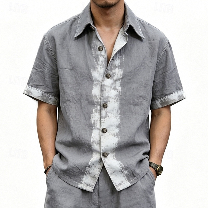 Men's Shirt Linen Shirt Viking Style Summer Shirt Button Up Shirt Solid Color Casual Vacation Blue Black White Khaki Short Sleeve Turndown Summer Spring Clothing Apparel 2026 - $26.99 –P11