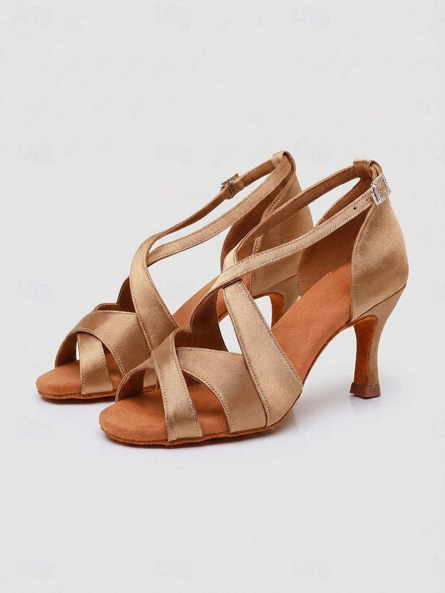 Scarpe da ballo latino-americano da donna color champagne - eleganti scarpe da salsa con cinturino incrociato &Sandali da tango con suola in finta pelle scamosciata per balli da sala, salsa, tango, del 2026 a $29.99 –P1