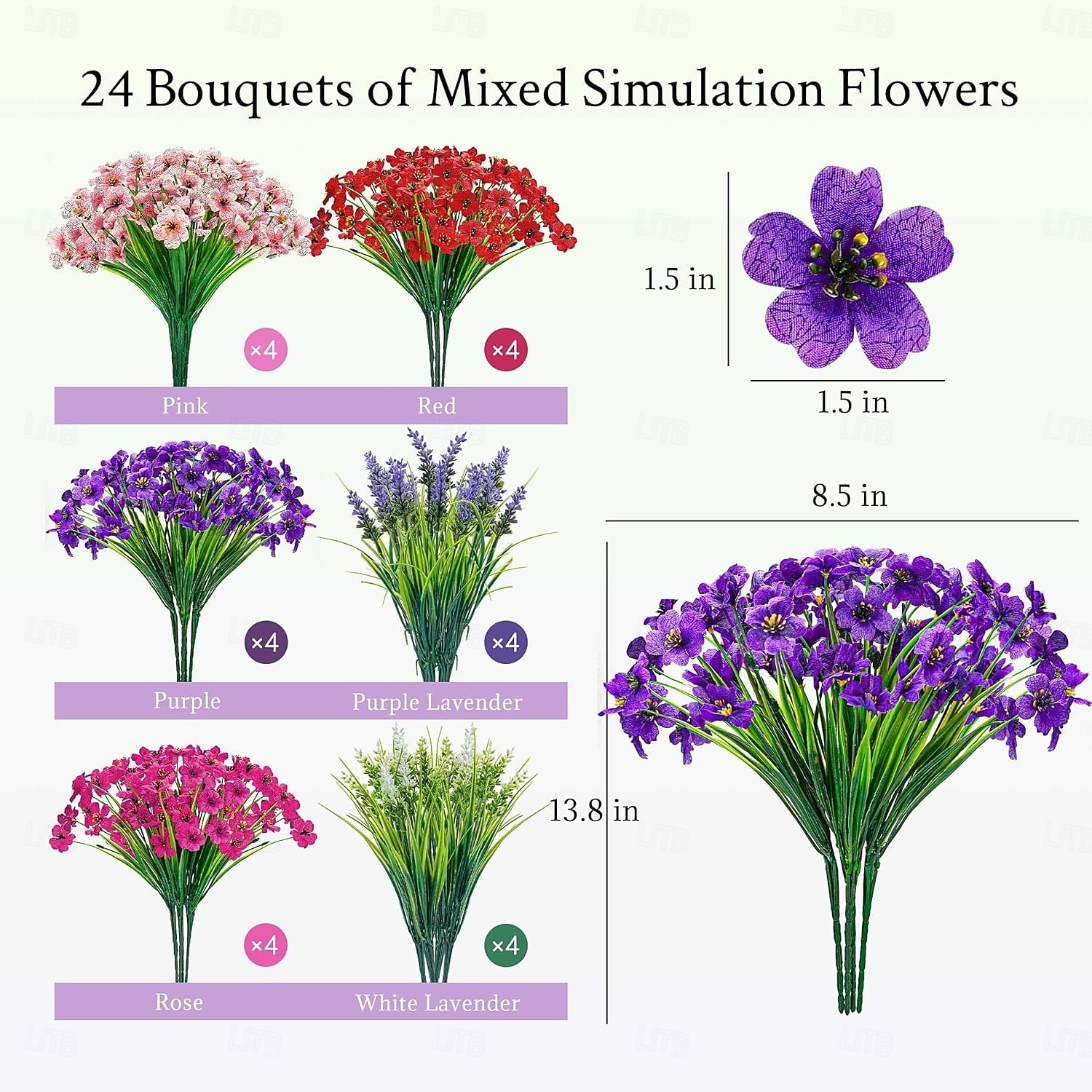 24 bouquets de fleurs artificielles d'extérieur, fausses fleurs printanières, plantes résistantes aux UV pour la décoration de la maison, du jardin, du porche, des fenêtres et des mariages. de 2026 ? $31.99 –P1