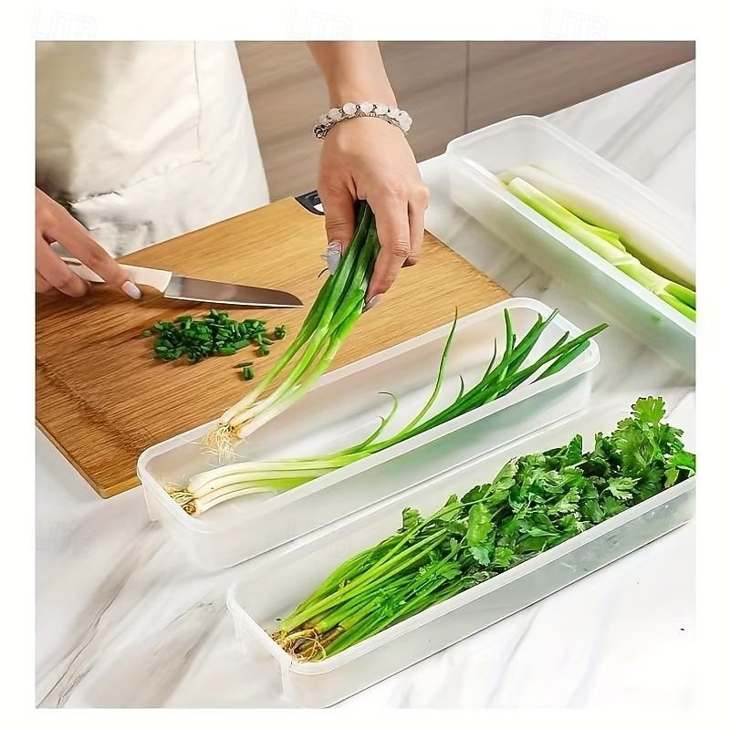 1/2/4 Pcs Durable Plastic Food Storage Box, Long Shaped Airtight Refrigerator Organizer, Sealed Fresh-Keeping Container, Practical Kitchen Supplies For Coriander, Green Onions, Mint Fresh Vegetables 2026 - $7.49 –P6