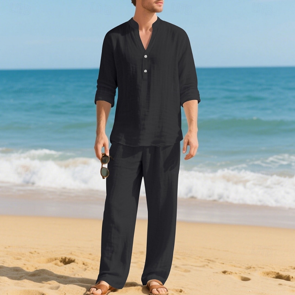 Per uomo Due pezzi Camicia popover Set Camicia E Pantaloni Impostare Semplice Casuale Quotidiano Vacanza Scollo a V Manica Lunga Estate Primavera Moda Casual Confortevole Abbigliamento del 2026 a $40.99 –P2