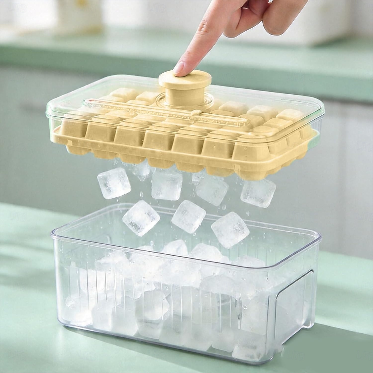 Bandeja para cubitos de hielo de 28/56 compartimentos con tapa y un solo botón. &Contenedor, máquina para hacer cubitos de hielo de fácil extracción con cuchara &Recipiente de almacenamiento, molde de 2026 - $11.99 –P10