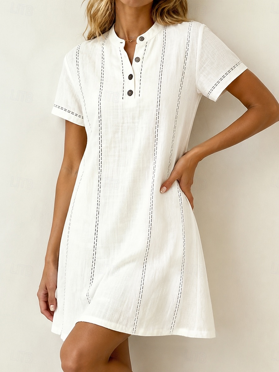 Women's Mini Dress Shirt Dress White Dress Casual Dress Elegant Fashion Modern Outdoor Vacation Going out Regular Fit Striped Short Sleeve V Neck White Pink Sky Blue Apricot Summer Spring 2026 - $28.99 –P2