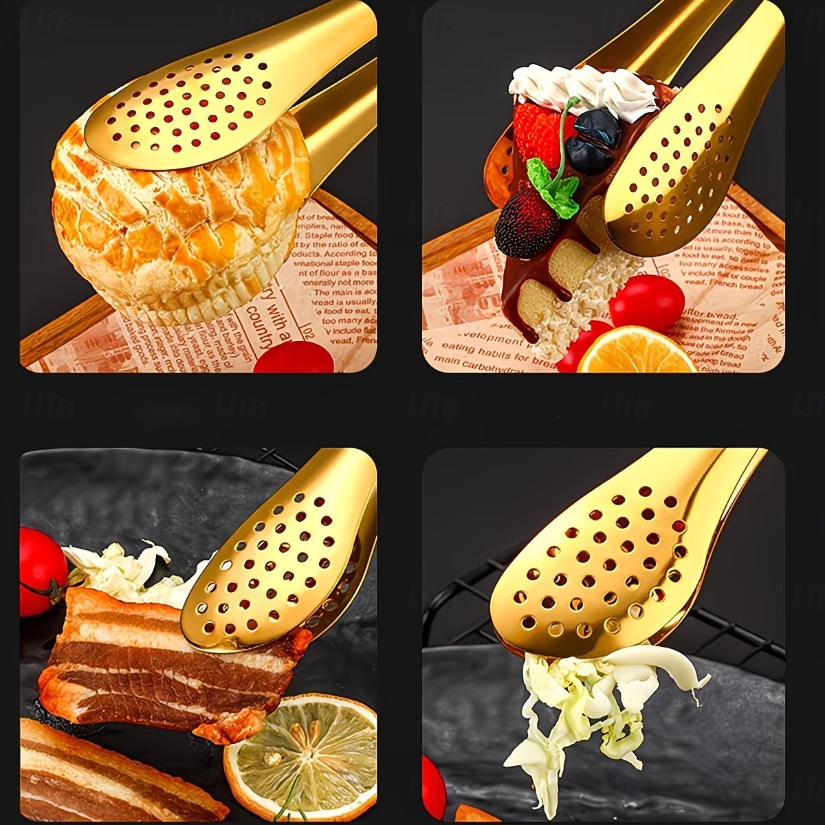 Set de 6 clești de bufet din oțel inoxidabil, potrivit pentru ridicarea salatelor, a mâncării la grătar, a pastelor, a fructelor, legumelor și cărnii, perfect pentru bucătăriile de acasă, 2026 - $14.99 –P3