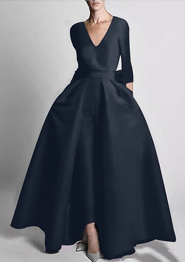 Dos Piezas Mono Hasta el Suelo Desmontable Vestidos de noche Elegante Manga Larga Escote en Pico Boda Invitado a la boda Bolsillo Tejido elástico con Mariposa 2026 - $160.99 –P16