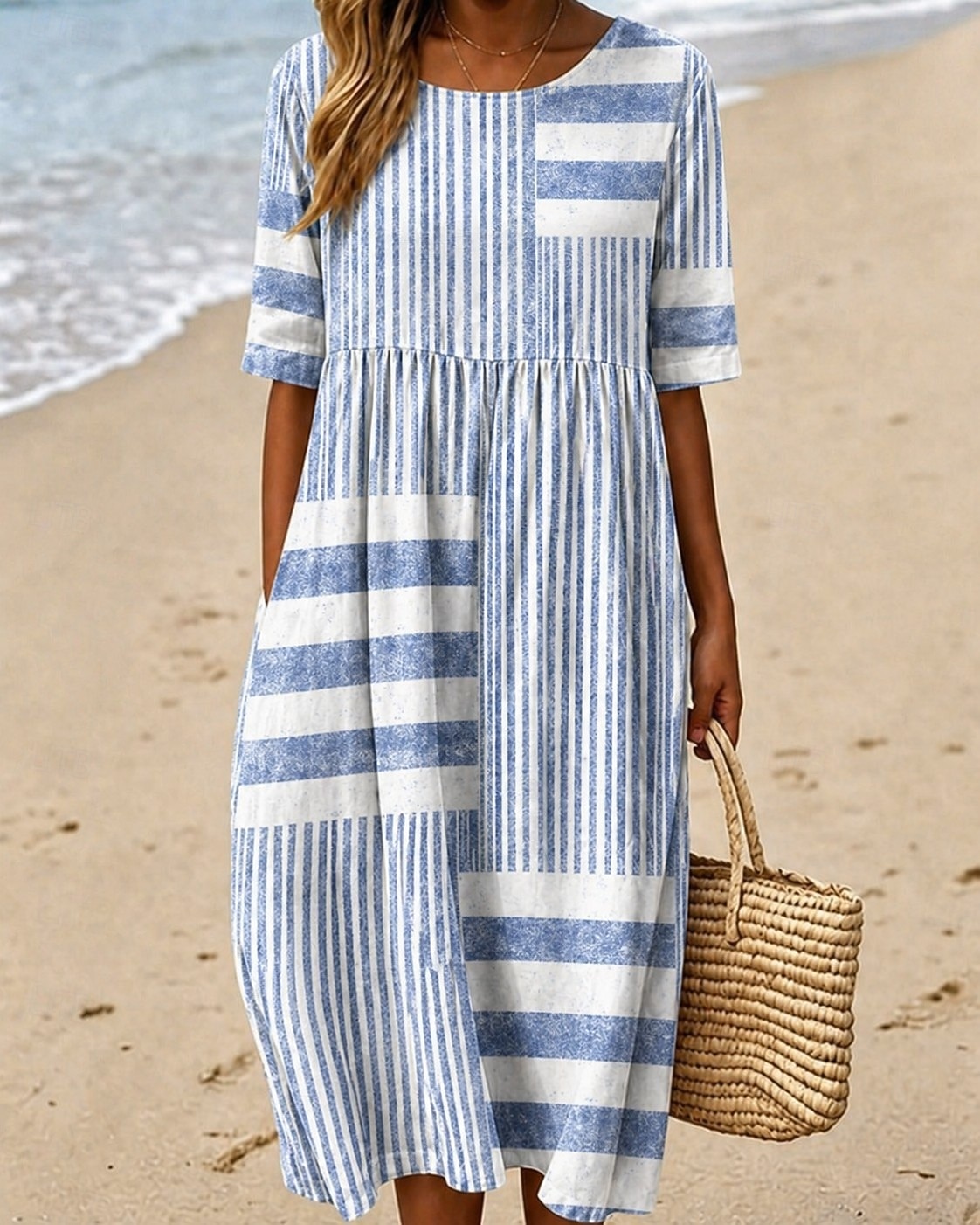 Per donna Abito Midi Tubino Vestito T-Shirt Abito a trapezio Abito Estivo Vacanza Casual Boho Quotidiano Abito Estivo Abito Primaverile Vestibilità comoda Floreale Grafico Manica Corta Girocollo Blu del 2026 a $29.99 –P1