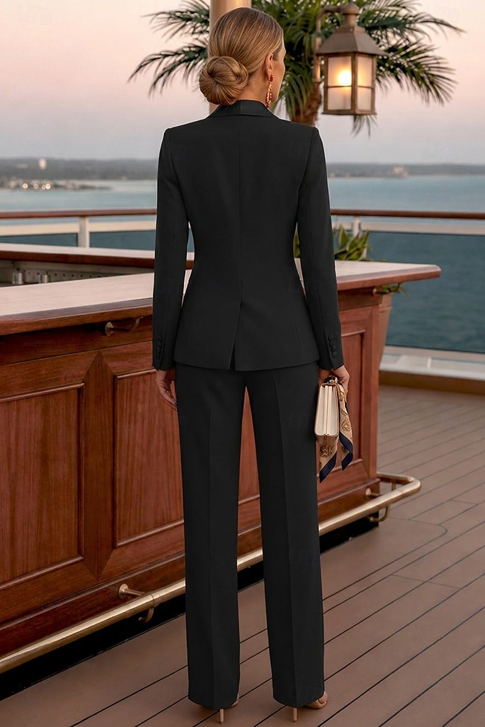 Damen 2-teilige Anzüge Formell Hochzeitsgast Stretch-Crêpe Elegant Einfach Lässig Langarm Bodenlang Peak Revers Einreihig 2026 - $178.99 –P2