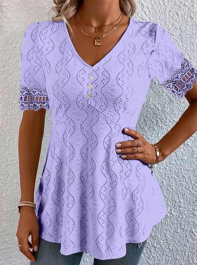 Per donna Blusa con texture Elegant Elegante Bohemien Vintage Manica Corta Scollo a V Top corti Casuale Quotidiano Uscire Albicocca rosa Nero Bianco Rosa Viola Estate Primavera del 2026 a $22.99 –P13