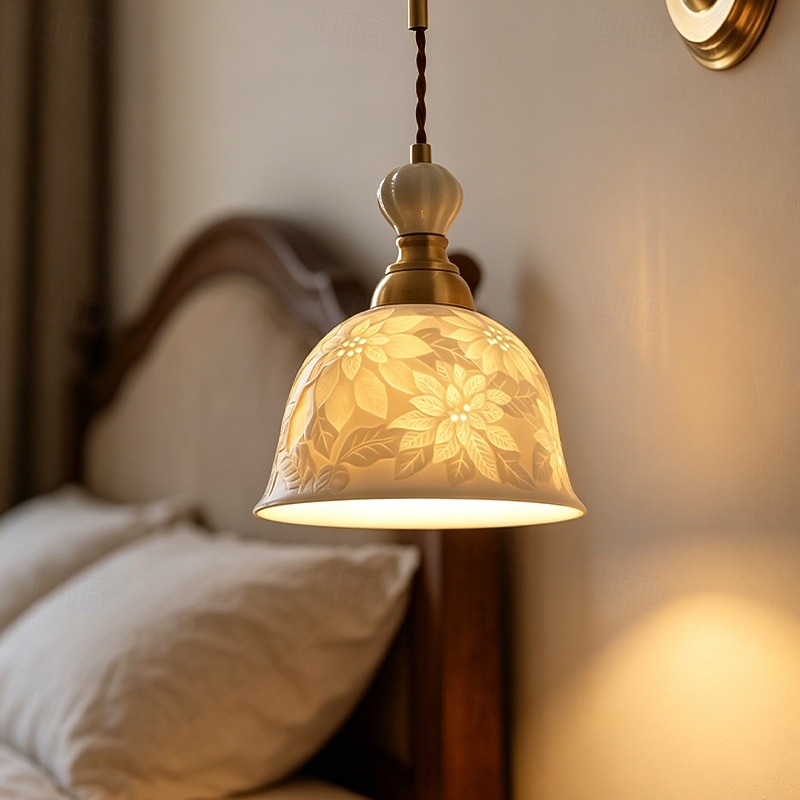 Elegante Pendel-/Wandleuchte mit Rosenkeramik-Motiv (E27), Vintage-Bauernhausstil, höhenverstellbarer Kronleuchter für Cafés, Restaurants und Flure 2026 - $190.99 –P5