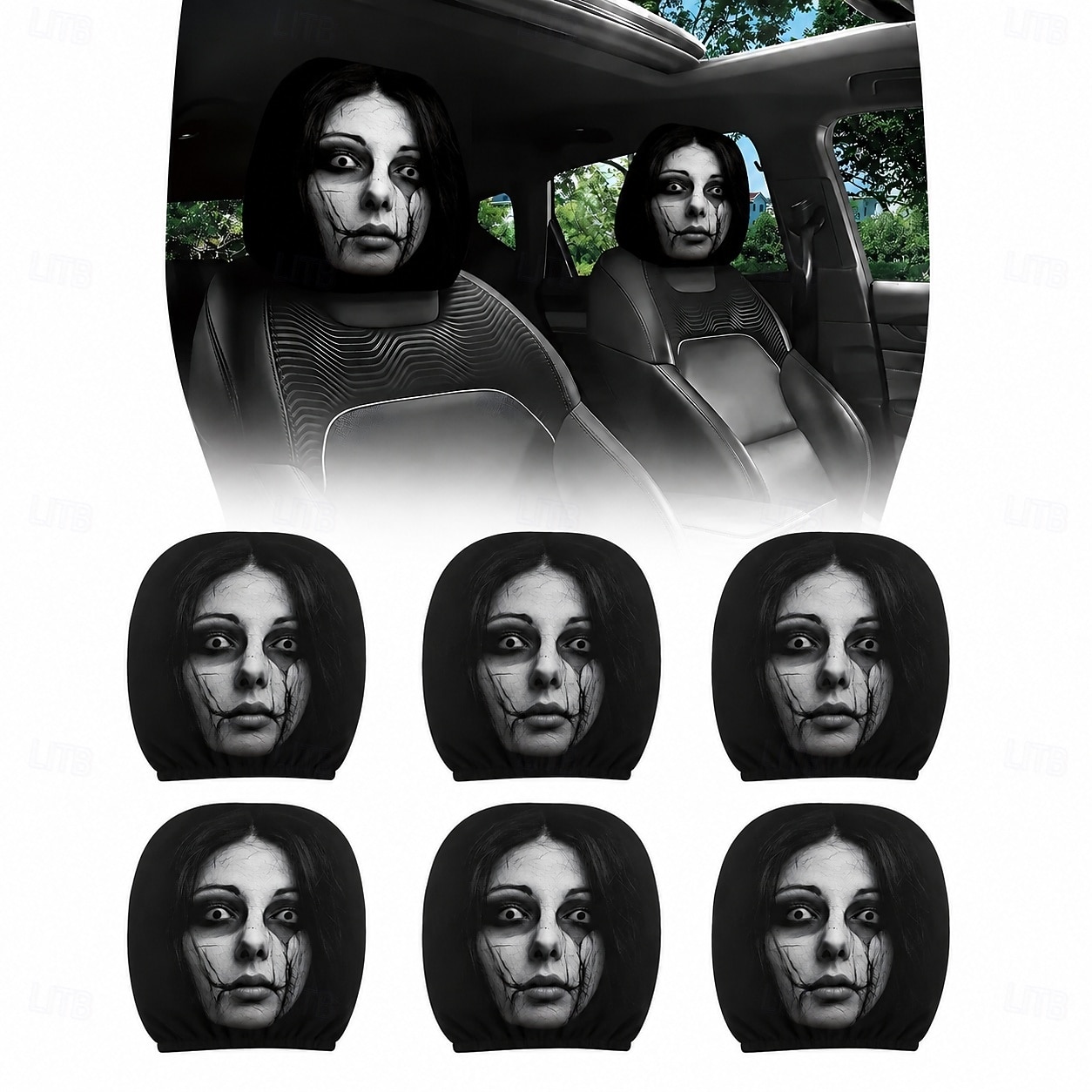 Conjunto de 2/4 capas engraçadas e assustadoras para encosto de cabeça de carro, com design de rosto horripilante. Ideal para pegadinhas nos bancos dianteiros, Halloween ou como presente de brincadeira. Capa de assento automotiva durável e elástica. de 2026 por $9.99 –P8