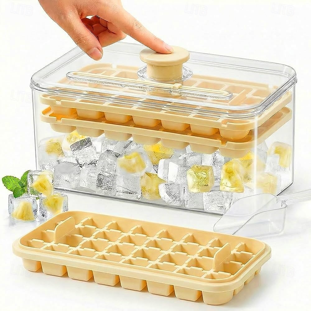 Bandeja para cubitos de hielo de 28/56 compartimentos con tapa y un solo botón. &Contenedor, máquina para hacer cubitos de hielo de fácil extracción con cuchara &Recipiente de almacenamiento, molde de 2026 - $11.99 –P2