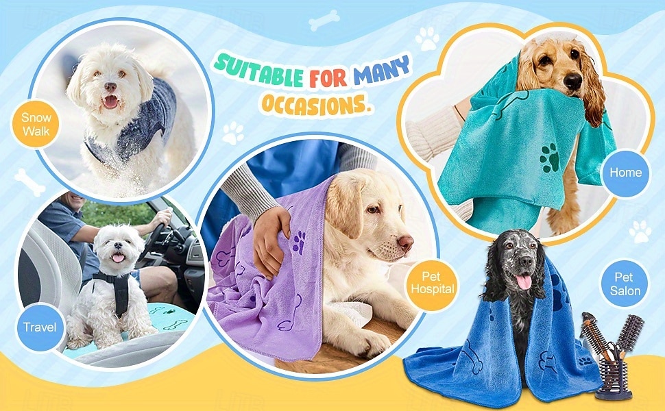 Quick-drying Pet Towels 4-pack, random colors, quick-drying, soft, absorbent polyester pet towels - bathing supplies for medium-sized dogs, paw print design. 2026 - $30.99 –P3