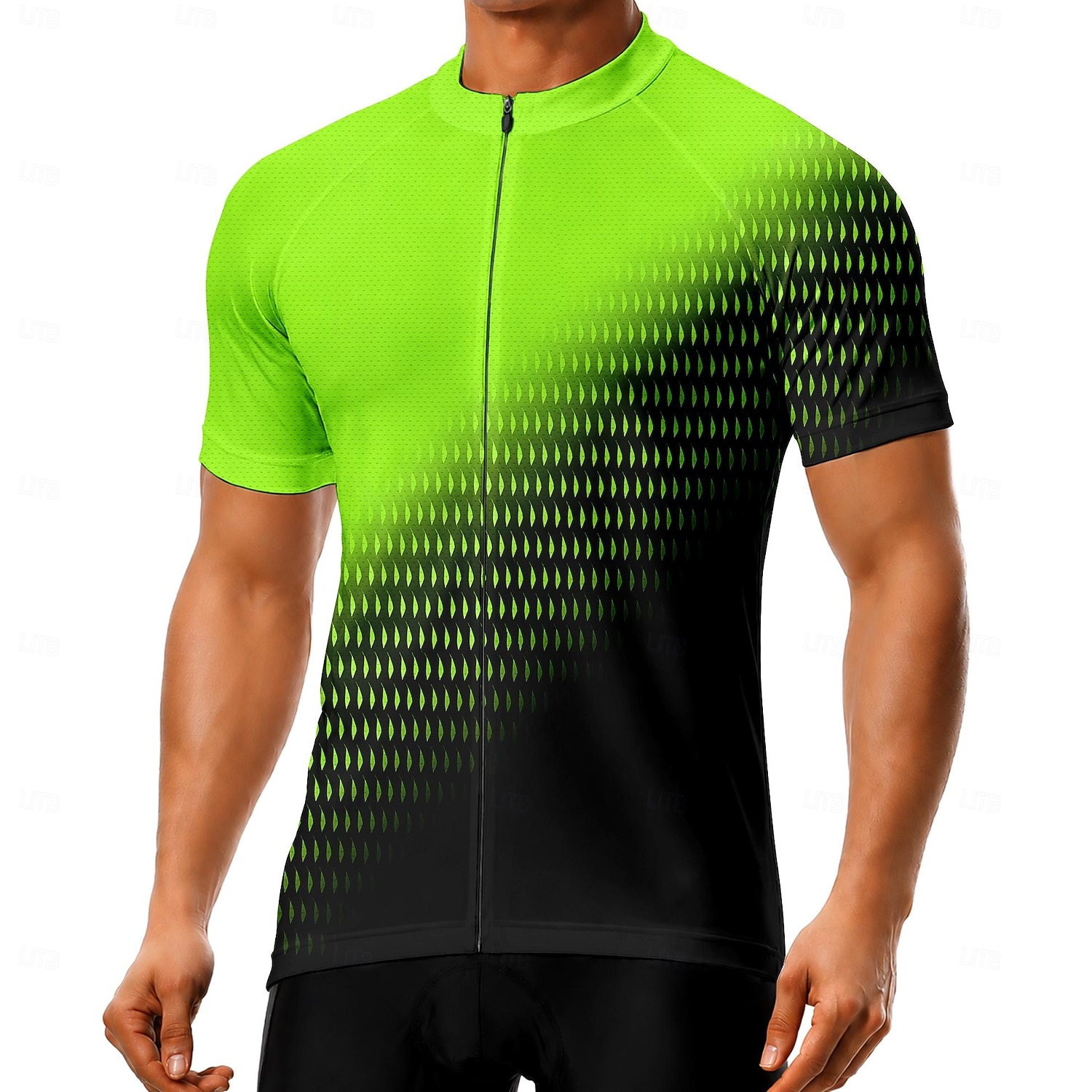 Heren Wielrenshirt Verloop Korte mouw Fietsen Shirt Kleding Bovenlichaam met 3 achterzakken UV-bestendig Met zakken Rits Aan De Voorzijde Reflecterende strips Sport Groen Kleding 2026 - $28.99 –P1
