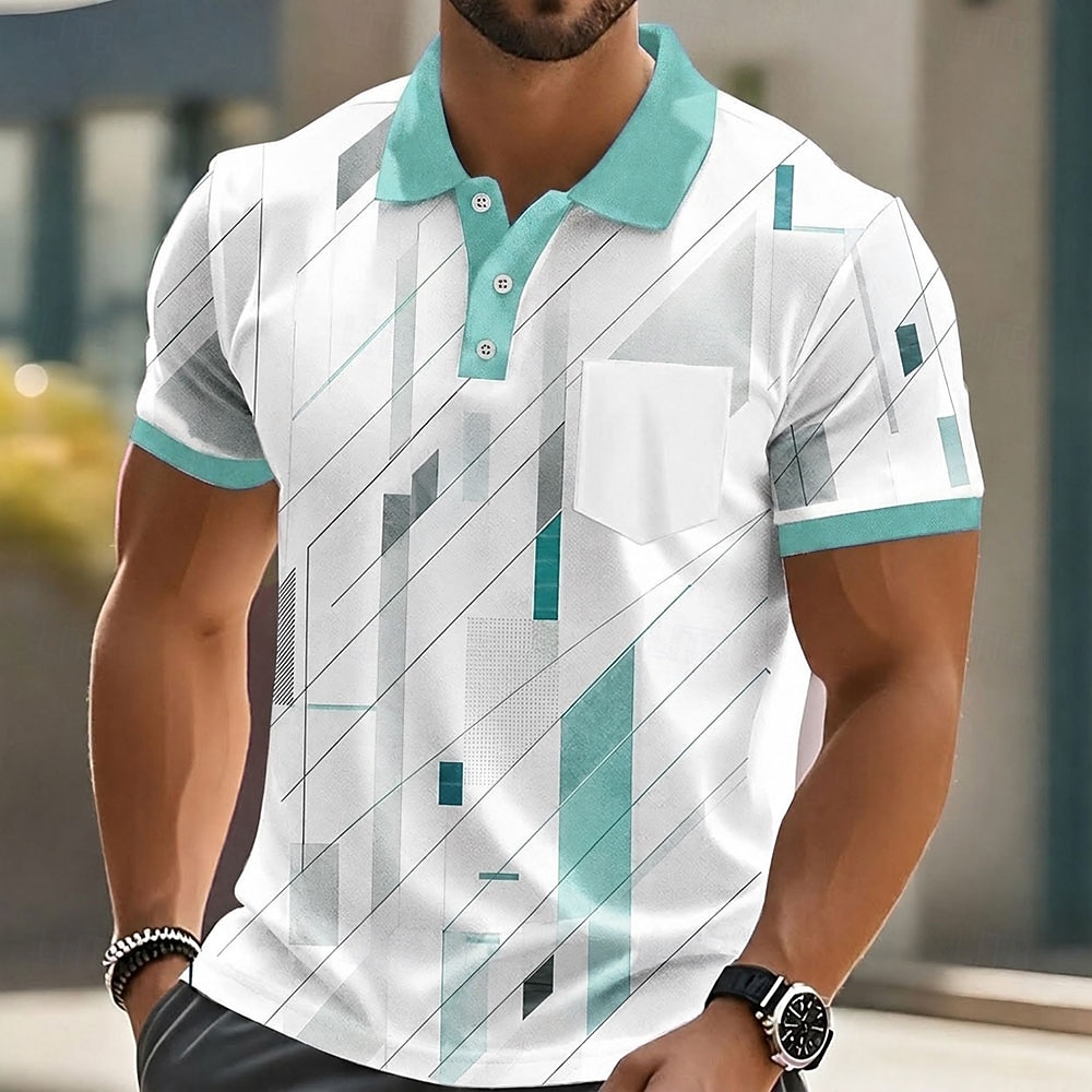 Homme Géométrique Polo Manche Courte Polos Chemises à Col Occasionnel Extérieur Athleisure Tenue quotidienne Impression 3D Boutons Printemps & Été Bleu bleu marine Vert de 2026 ? $24.99 –P3