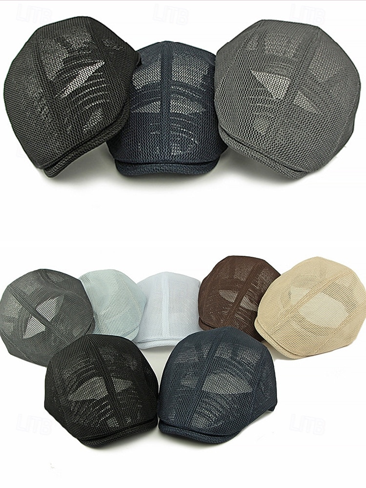 Herren-Baskenmütze aus Polyester-Mesh, atmungsaktive, verstellbare Schirmmütze in verschiedenen Farben für Outdoor-Aktivitäten wie Angeln, Reisen, Urlaub und den Alltag. 2026 - $14.99 –P5