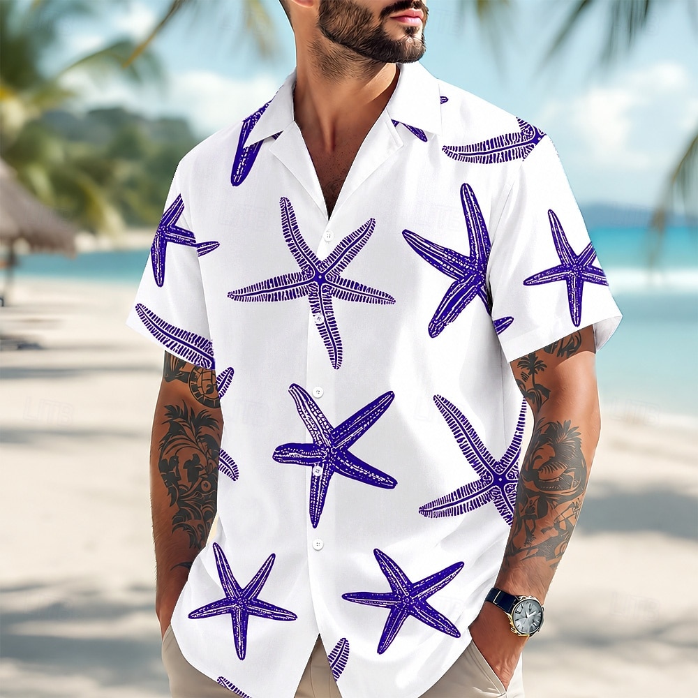 Per uomo Stella marina Camicia hawaiana estiva Camicie tropicali Camicia Aloha Manica Corta Hawaiano Quotidiano Vacanza al Mare Estate Primavera Collo ripiegato Stampa 3D Camicie con bottoni Blu del 2026 a $25.99 –P2