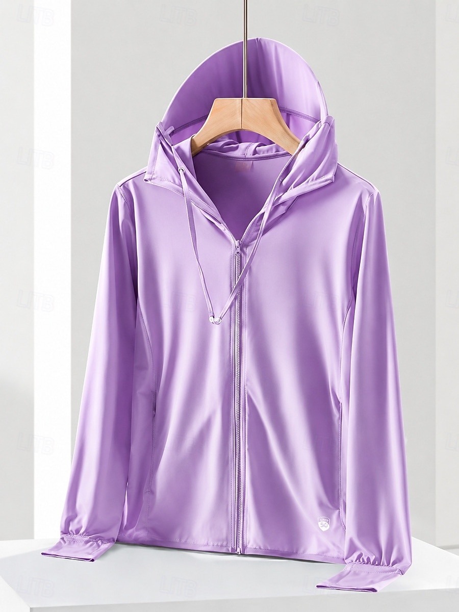 Women's Casual Jacket Sun Protection Quick Dry Adjustable Casual Solid Color Casual Regular Hooded Regular Fit Long Sleeve Outerwear White Sky Blue Purple Summer Spring 2026 - $21.99 –P11