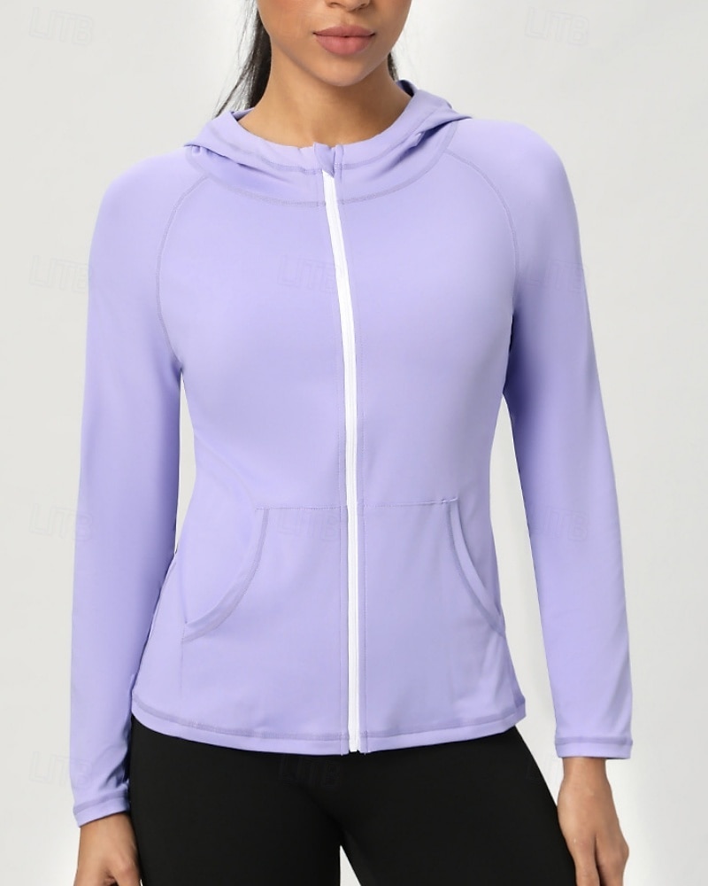 Women's Solid Colored Workout Shirt Tennis Sports Jacket Long Sleeve Zipper Pocket Quick Dry Lightweight Moisture Wicking Breathable Tennis Golf Pickleball Hooded Jacket Black Pink Navy Blue Tennis 2026 - $24.99 –P3