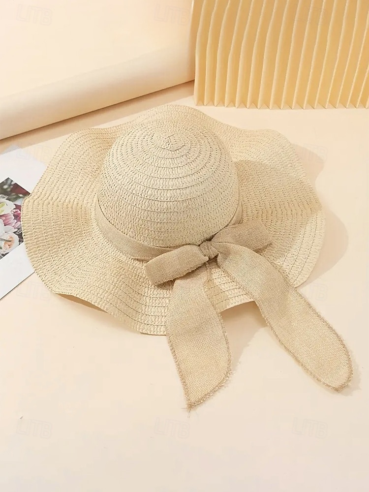 Chapeau de soleil bohème en paille pour femme, chapeau de plage pliable multicolore avec nœud papillon, chapeau à larges bords portable pour une tenue décontractée de 2026 ? $11.99 –P6