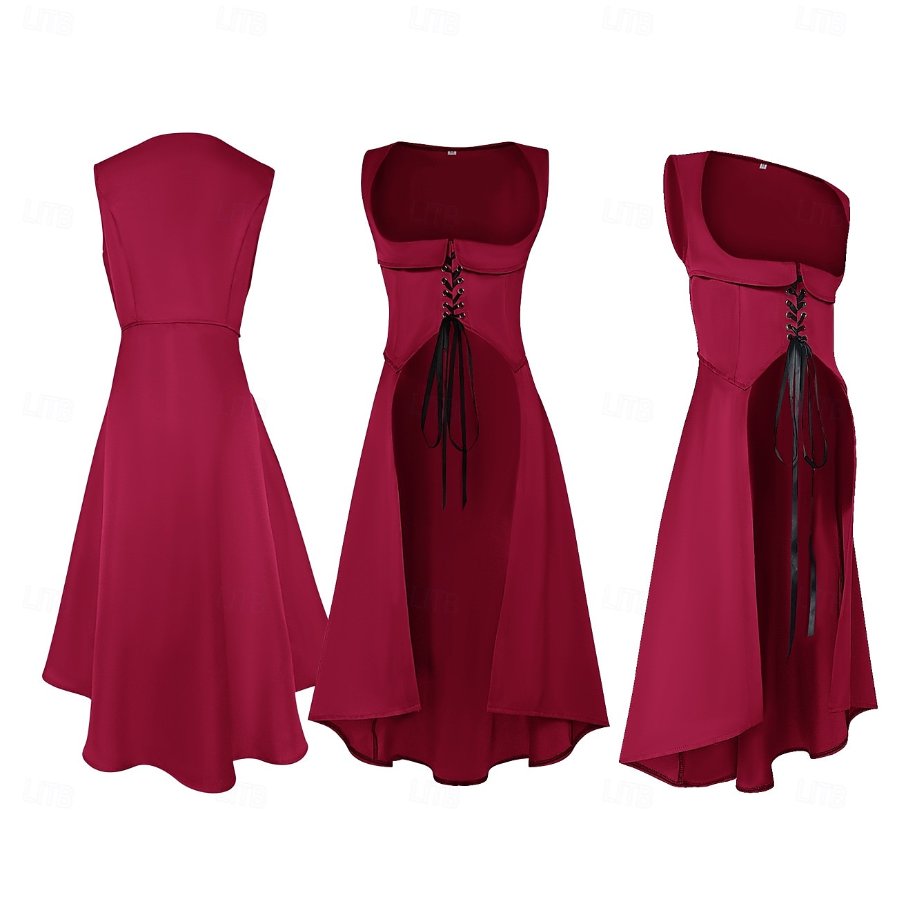 Retro vintage Middeleeuws Renaissance Tot de enkel Jurken Lijfje Mouwloos Boers Veters Kostuum Dames Fantasie Halloween Carnaval Renaissance beurs LARP Volwassenen Kleding 2026 - $44.99 –P3