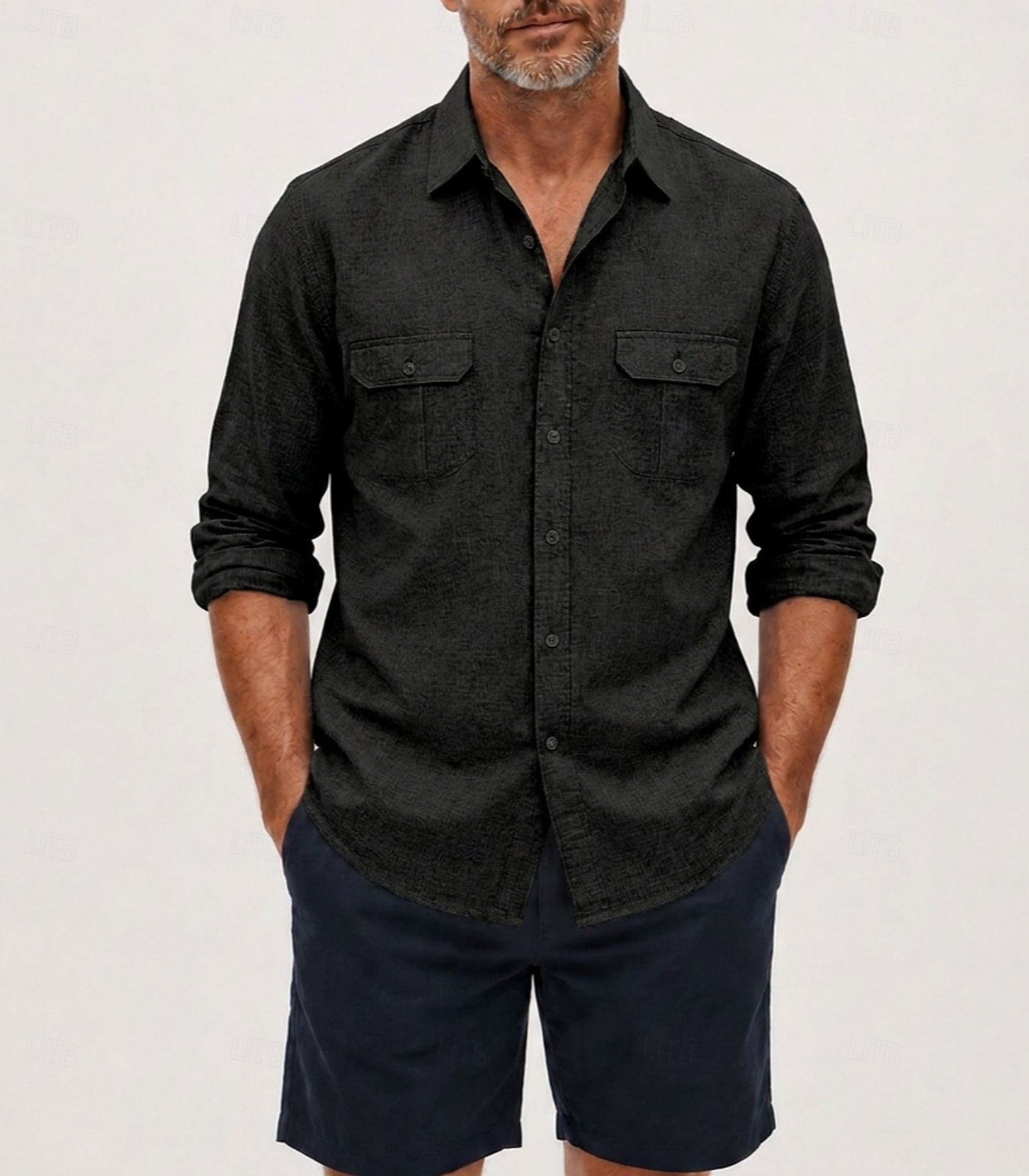 Camisa de lino transpirable para hombre - camisa casual de verano de manga larga - azul, negro, blanco 2026 - $39.99 –P7