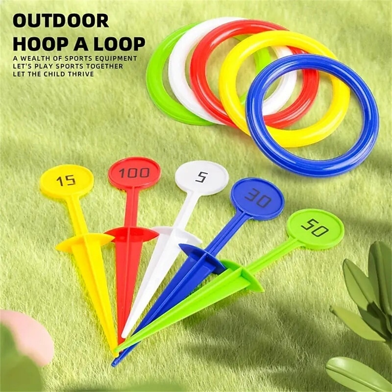 buitenringwerpset voor kinderen &Hoepelspel voor volwassenen, familiespel voor in de achtertuin met kleurrijke doelpalen en ringen, buitenspel voor tuin, strand, camping, speelgoed voor zomerfeestjes, 2026 - $14.99 –P3